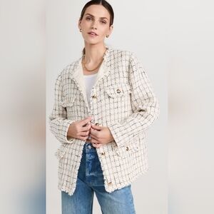 Designer Anine Bing Cream and Black Plaid Janet Jacket